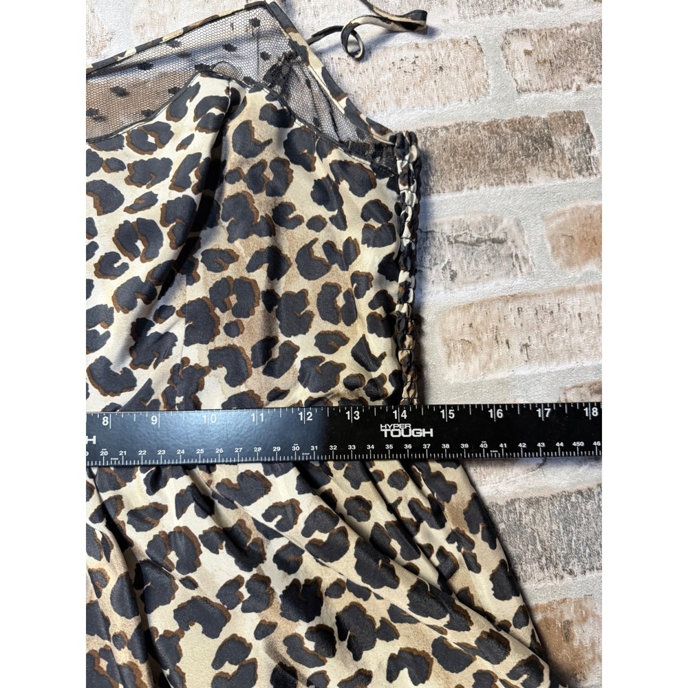 Xhilaration Leopard Print High-Low Dress Medium Tan Black Mesh Trim Smocked Back - Picture 5 of 6